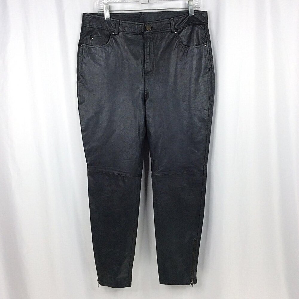 NWT Topshop Leather Pants Womens Size 12 US 16 UK Black $372 Ankle Zip